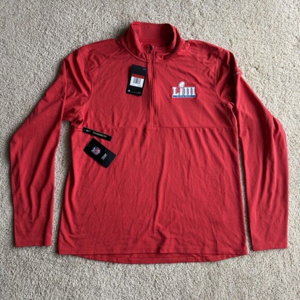 Nike NFL Super Bowl LIII Dri-Fit Red Quarter Zip Pullover Mens L NWT